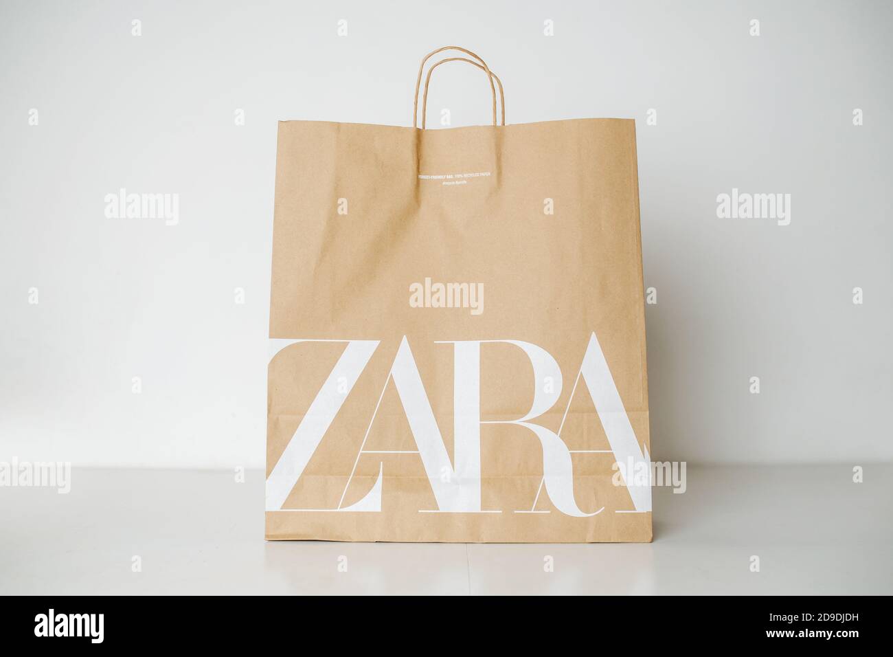 RUSSIA, UFA - NOVEMBER 02, 2020: A package Zara of recycled craft paper  Stock Photo - Alamy