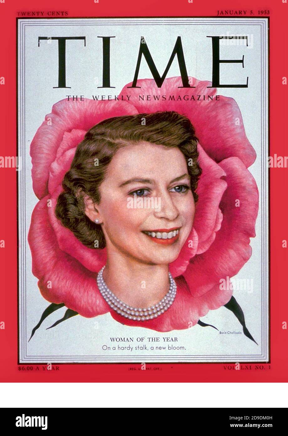 Boris Chaliapin designed cover of Time magazine from January 1953 - Queen Elizabeth 11 - Woman of the Year Stock Photo