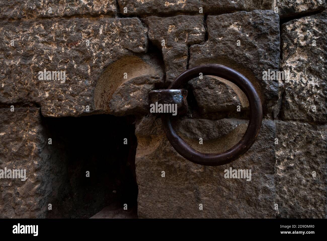 a close shot of metal ring isolated in Kalaburagi fort back entrance gate, Kalaburagi, Karnataka/India-October, 30.2020 Stock Photo