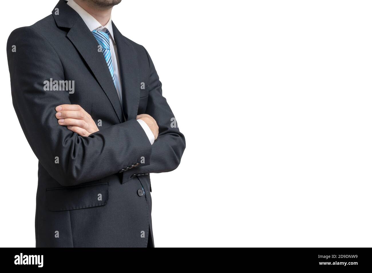 Businessman has crossed arms. Isolated on white background Stock Photo ...