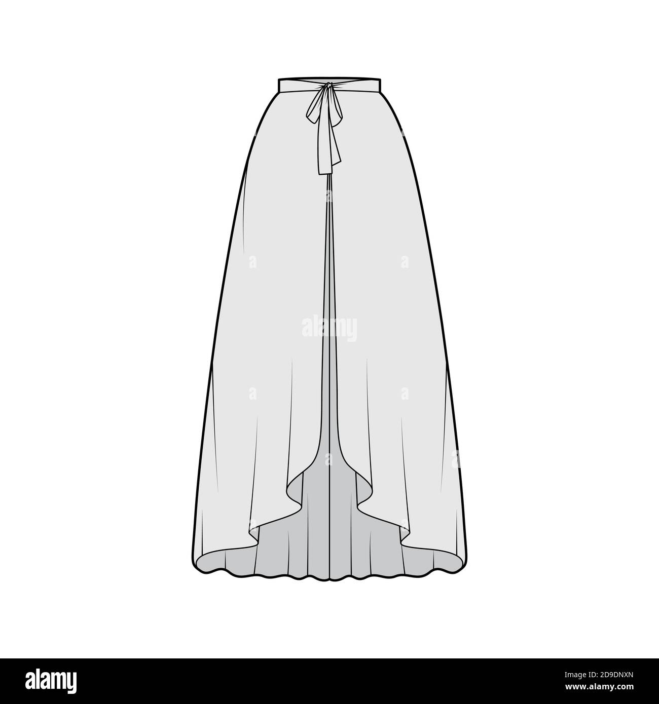 Over Skirt circular fullness technical fashion illustration with bow, floor  ankle lengths, thin waistband. Flat bottom template front, grey color  style. Women men unisex CAD mockup Stock Vector Image & Art -
