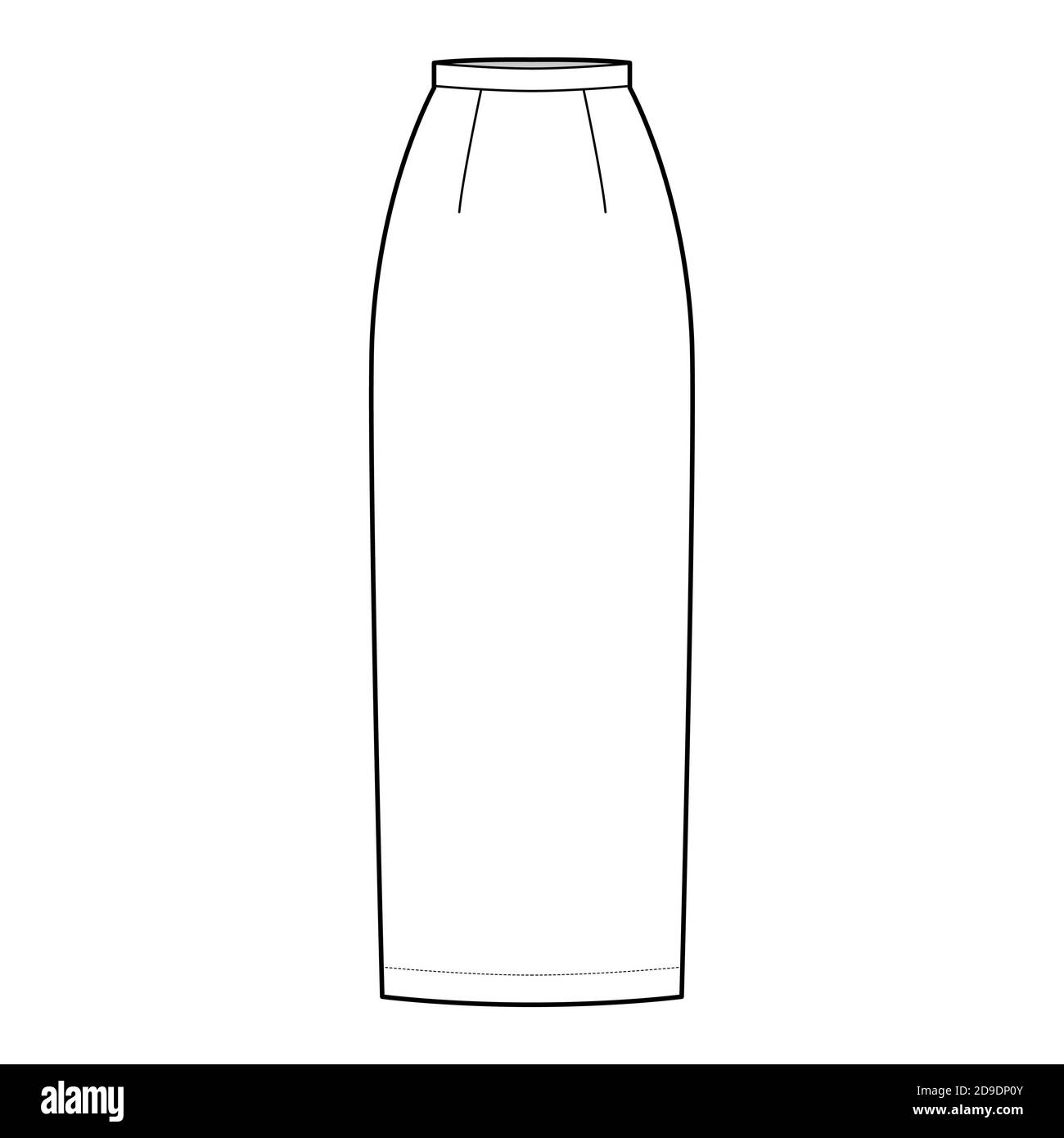 Pencil skirt top technical drawing