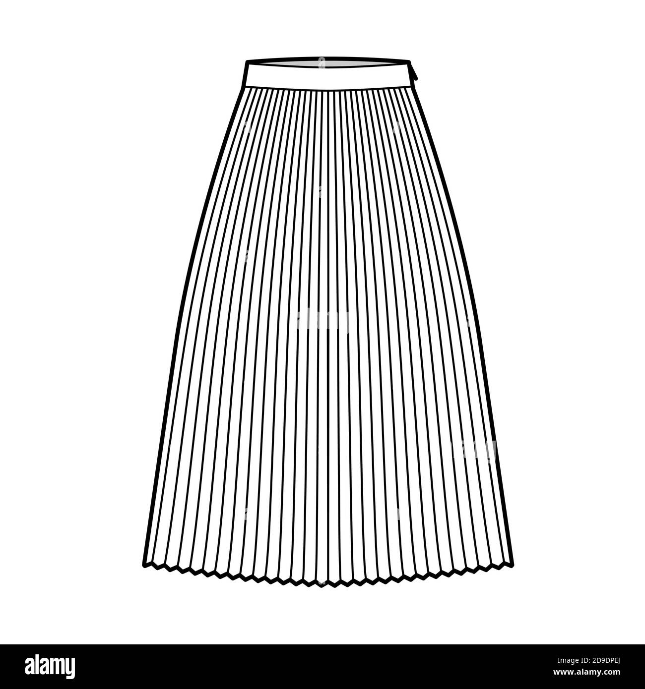 Skirt sunray pleat technical fashion illustration with below-the-knee ...