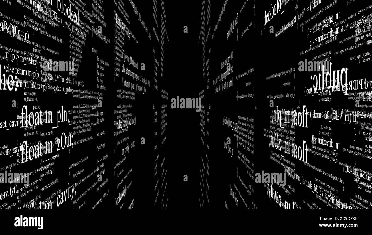 Blocks of program code flying in virtual space Stock Photo - Alamy