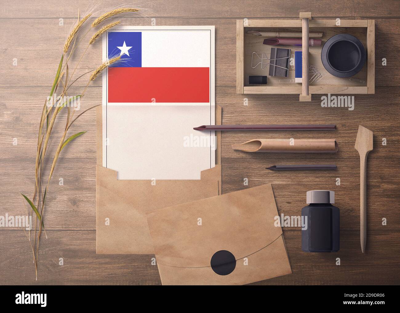 Chile invitation, celebration letter concept. Flag with craft paper and