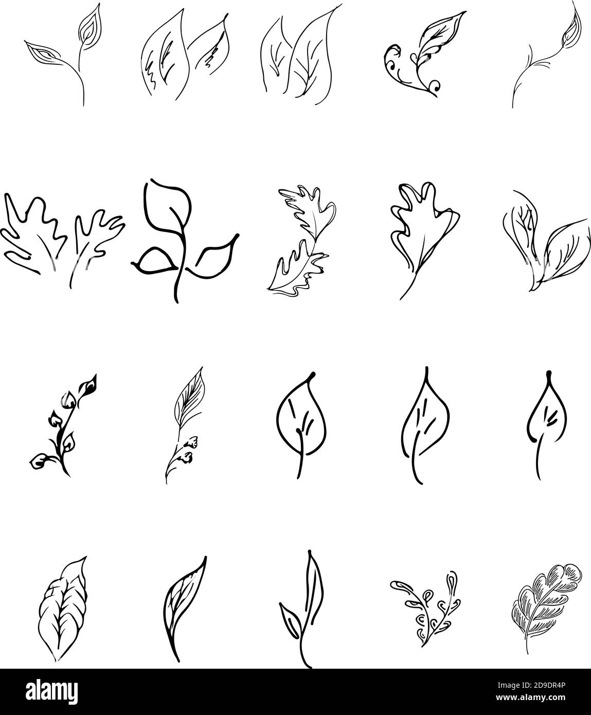 Doodle collection of 20 hand-drawn floral elements. Big collection of ...