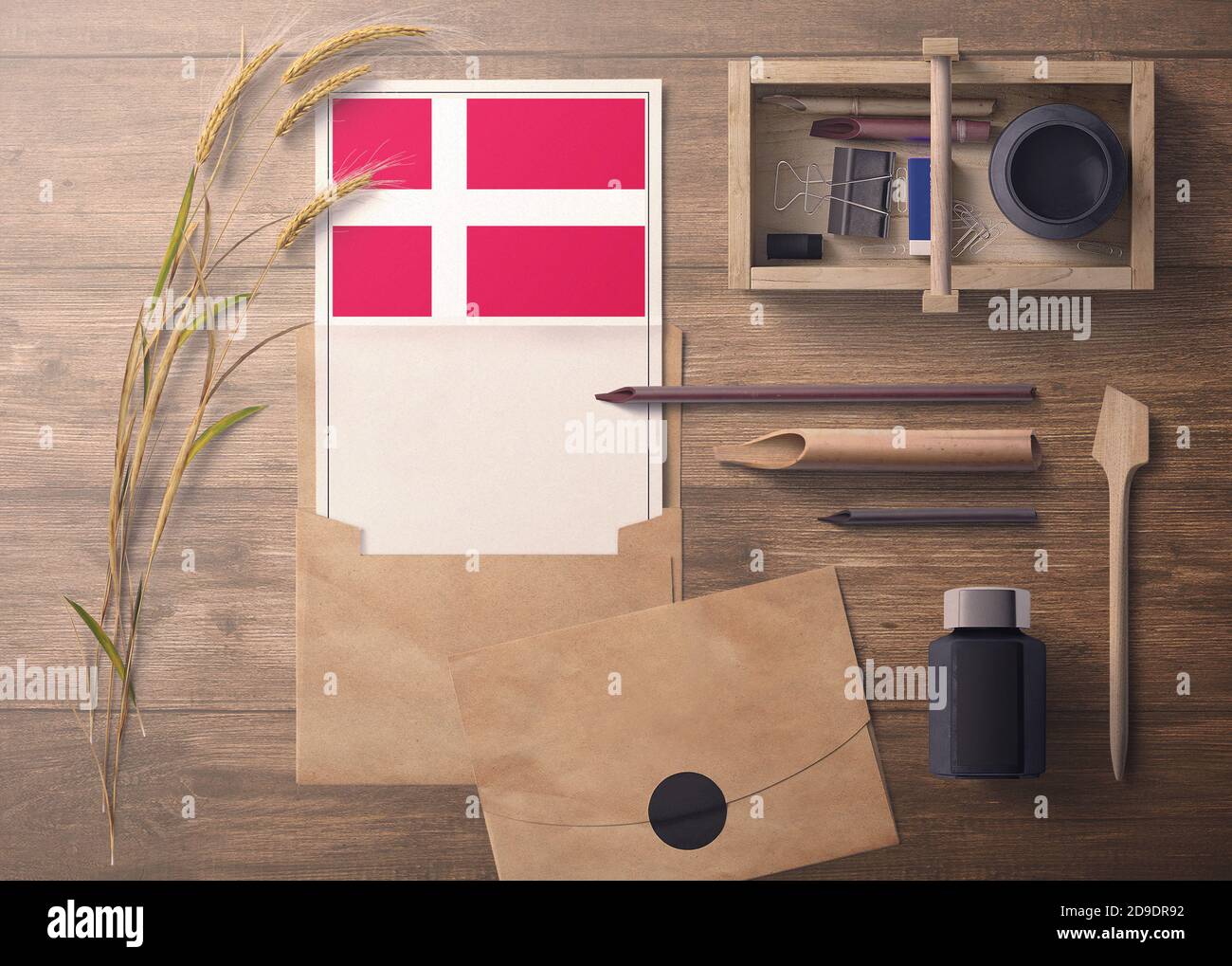 Denmark invitation, celebration letter concept. Flag with craft paper