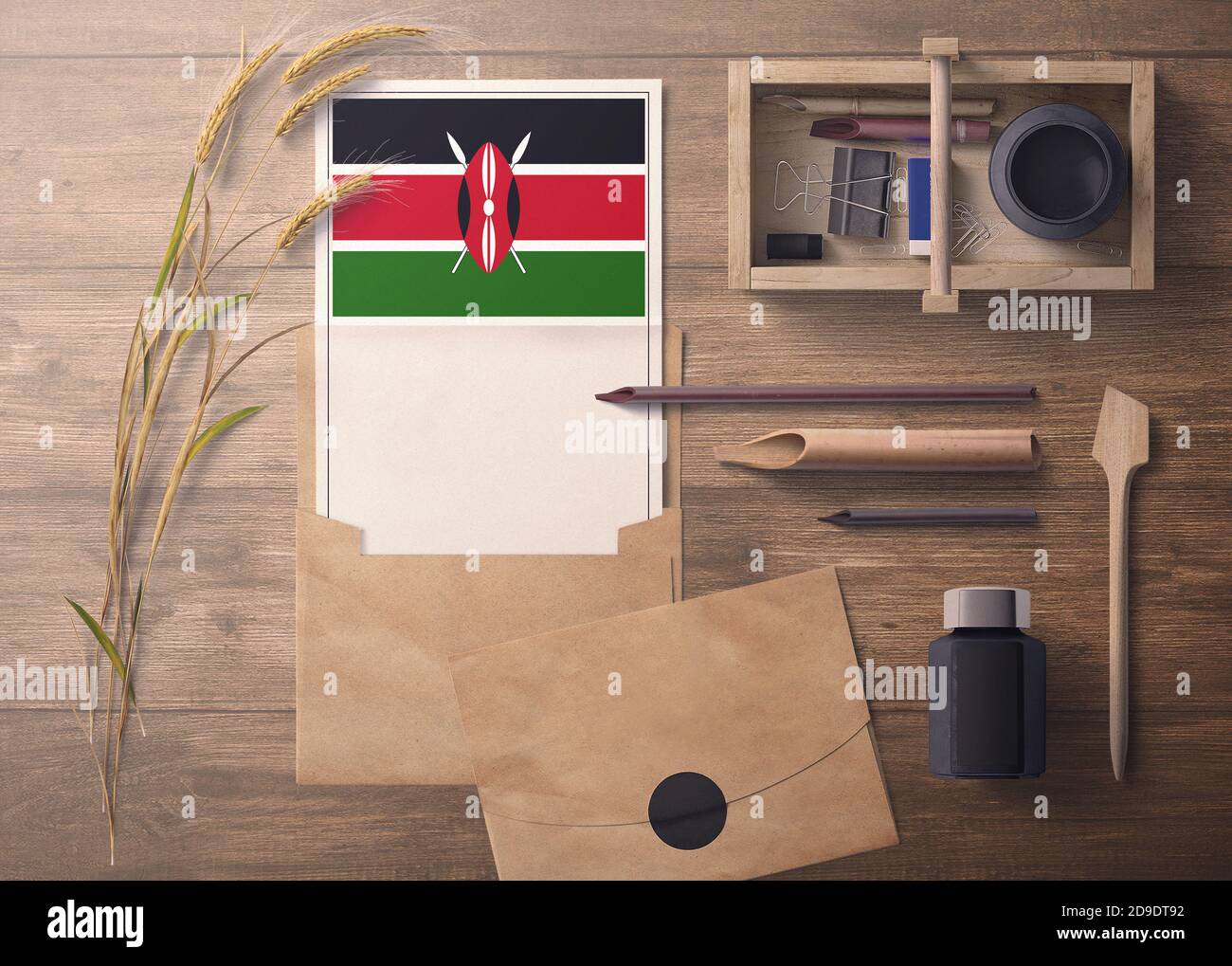 Kenya invitation, celebration letter concept. Flag with craft paper and