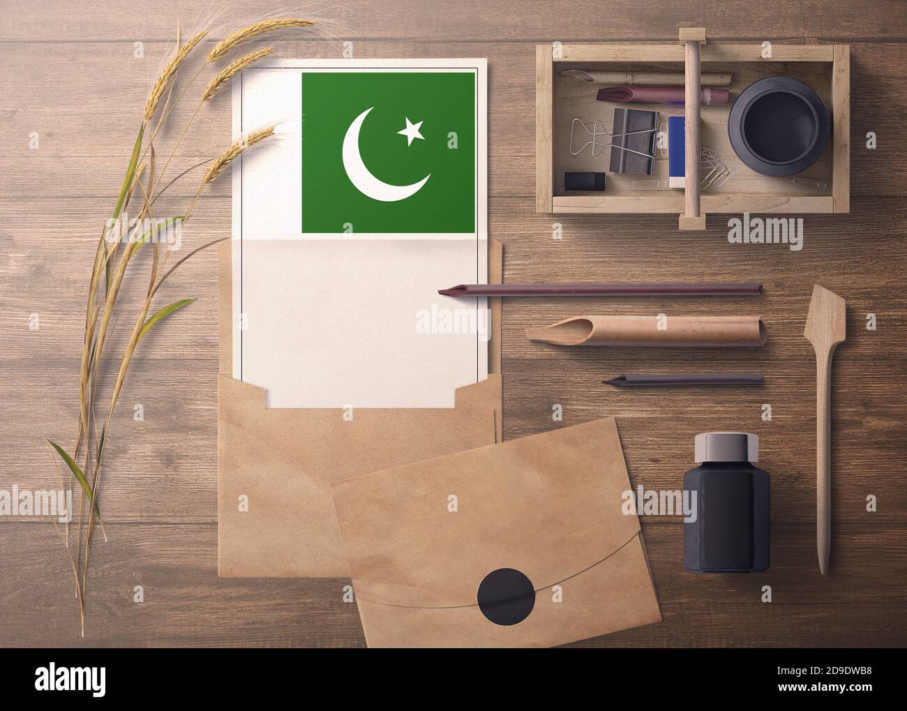 Pakistan invitation, celebration letter concept. Flag with craft paper
