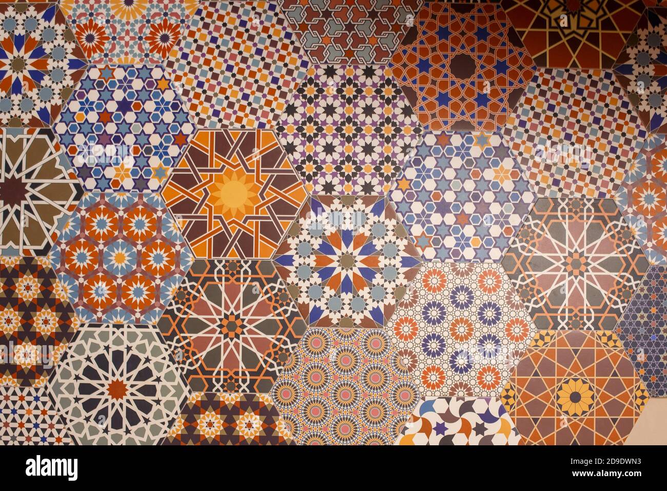 Ceramic tiles texture and background, hexagonal patterns Stock Photo