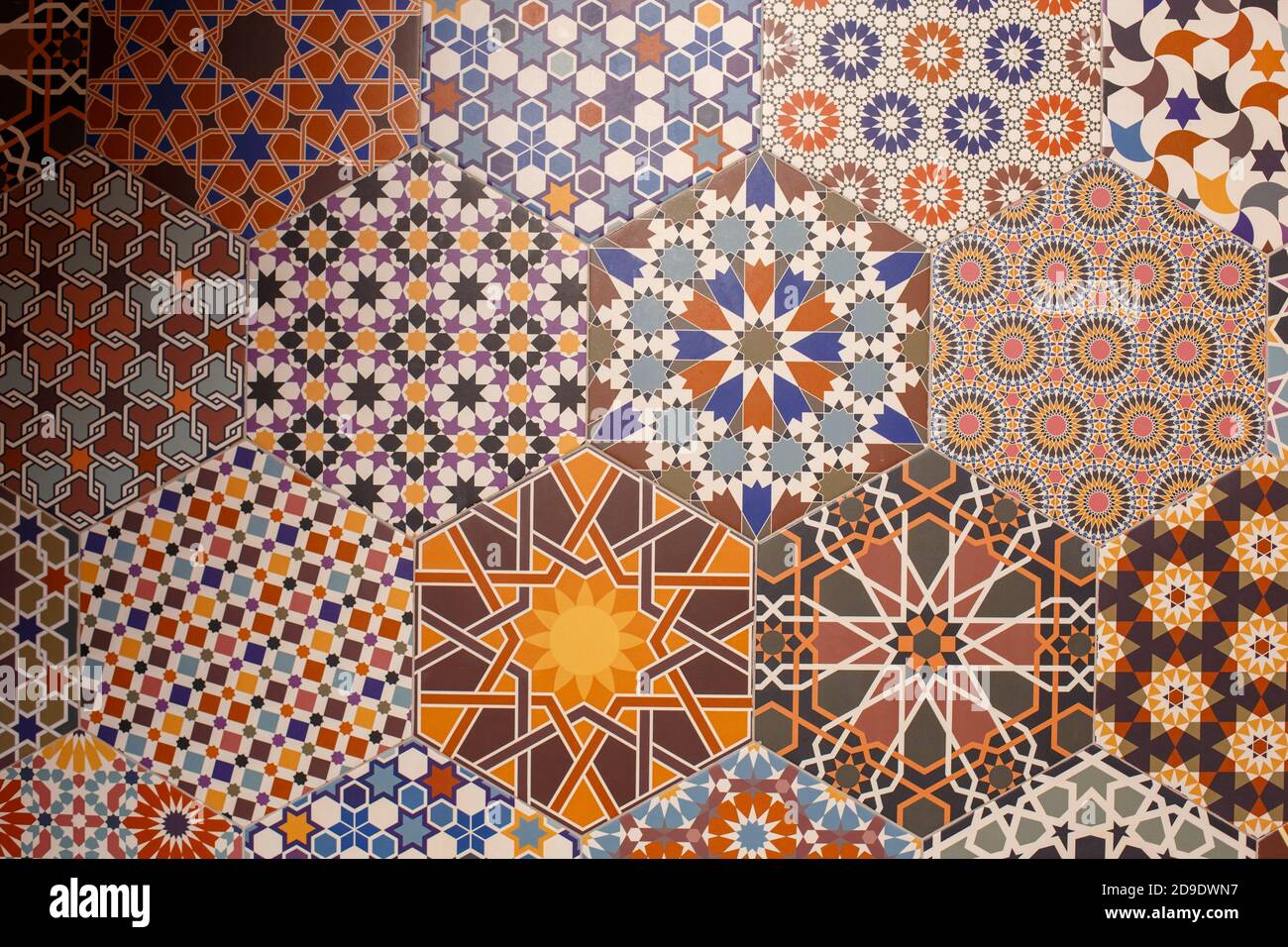 Ceramic tiles texture and background, hexagonal patterns Stock Photo