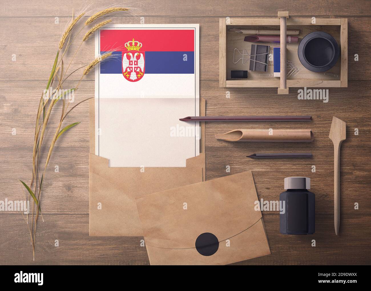 Serbia invitation, celebration letter concept. Flag with craft paper