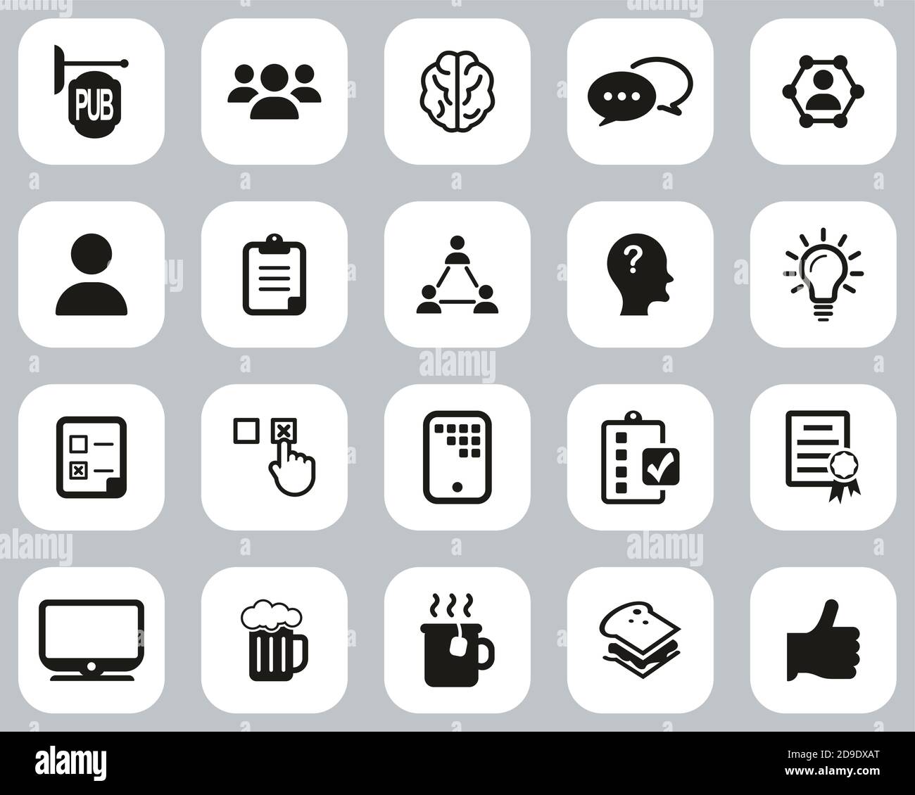 Pub Quiz Or Bar Quiz Icons Black & White Flat Design Set Big Stock ...