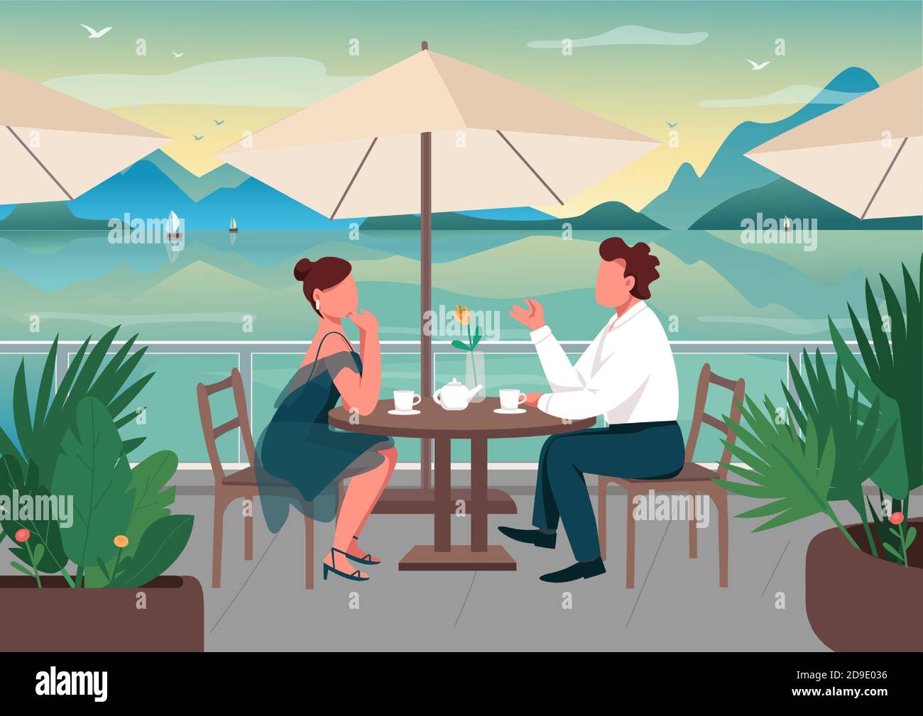 Romantic date at seaside resort flat color vector illustration Stock ...