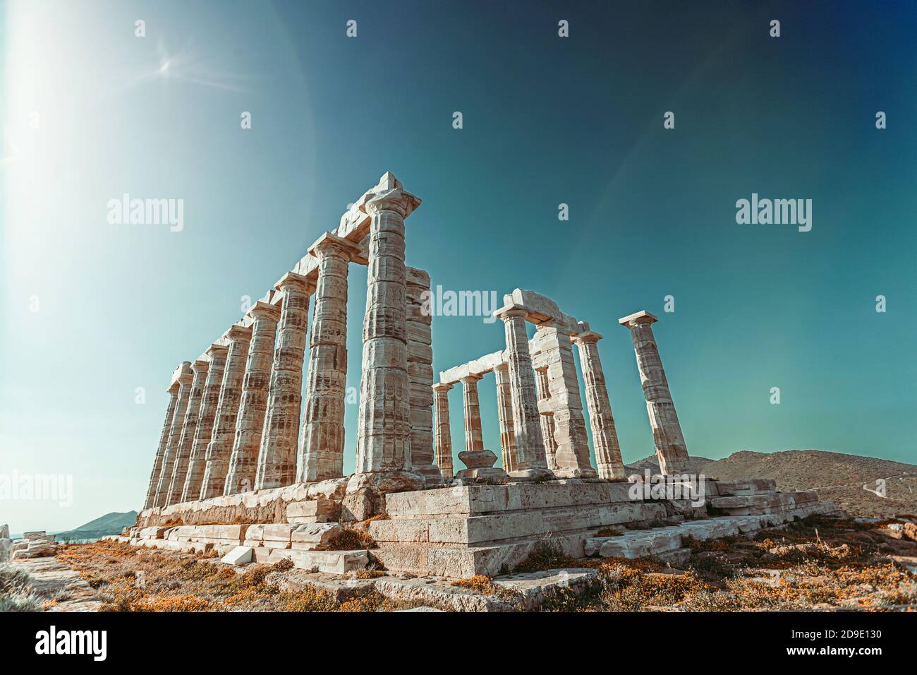 Greece. Cape Sounion - Ruins of an ancient Greek temple of Poseidon ...