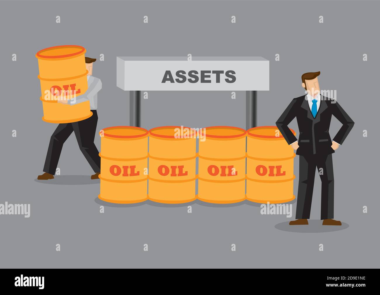 Business owner of oil company not aware of employee stealing his asset. Creative cartoon vector illustration for internal fraud of dishonest employee. Stock Vector