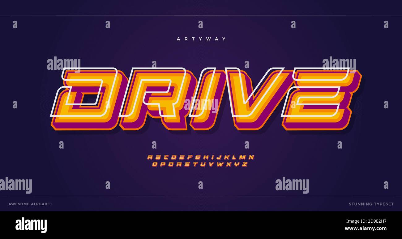 Shine orange alphabet with modern and cool effect. 3D letters with