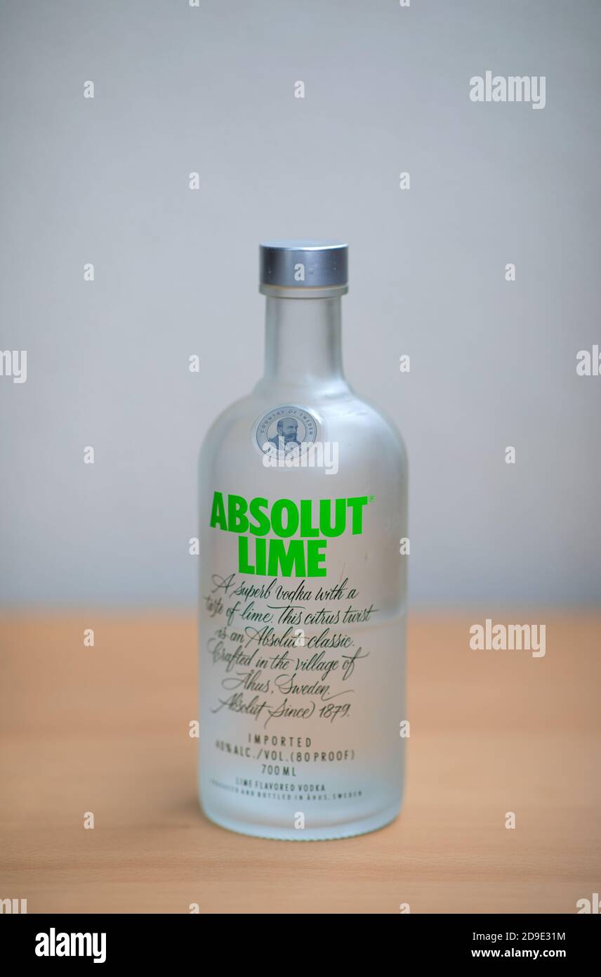A bottle Absolut Vodka on the table. Warsaw, Poland. 05.11.2020 Stock Photo