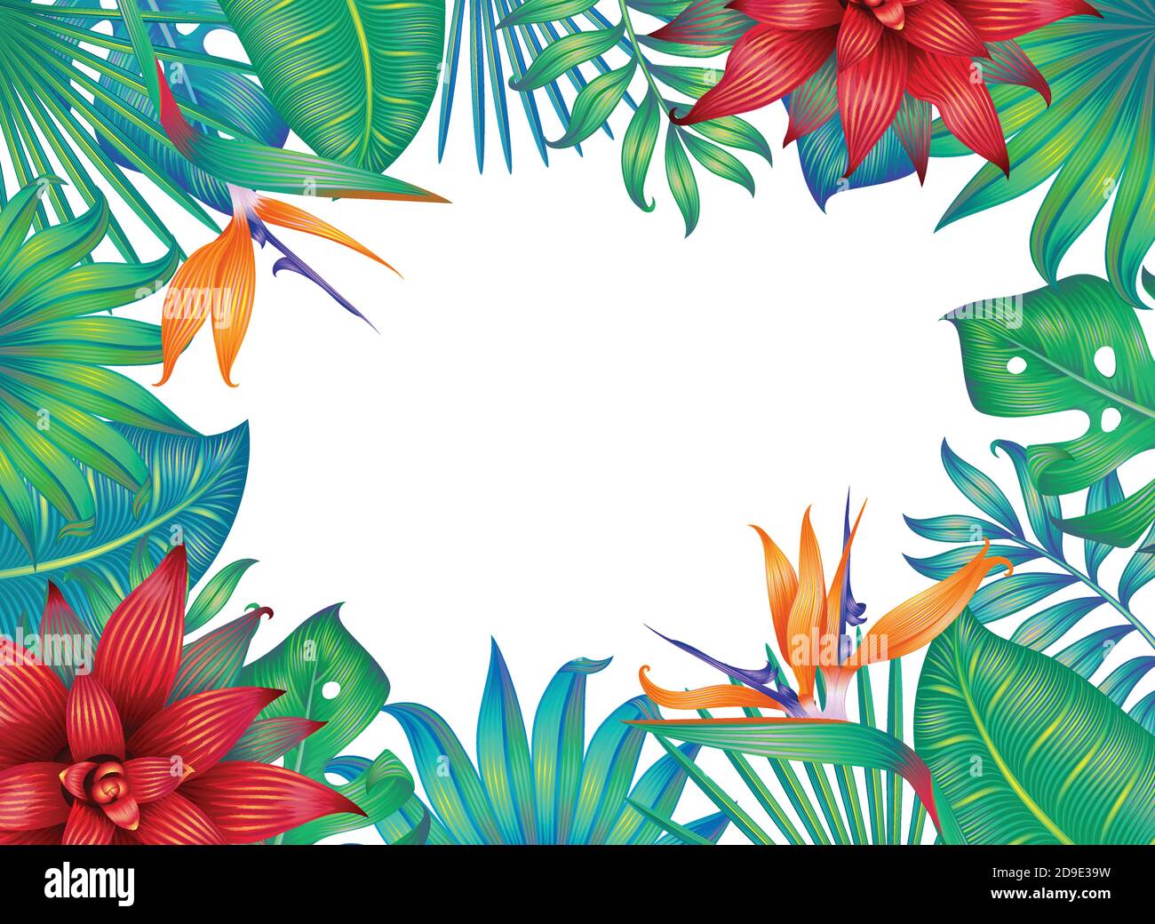 Frame with tropical leaves and flower on white Stock Vector Image & Art ...