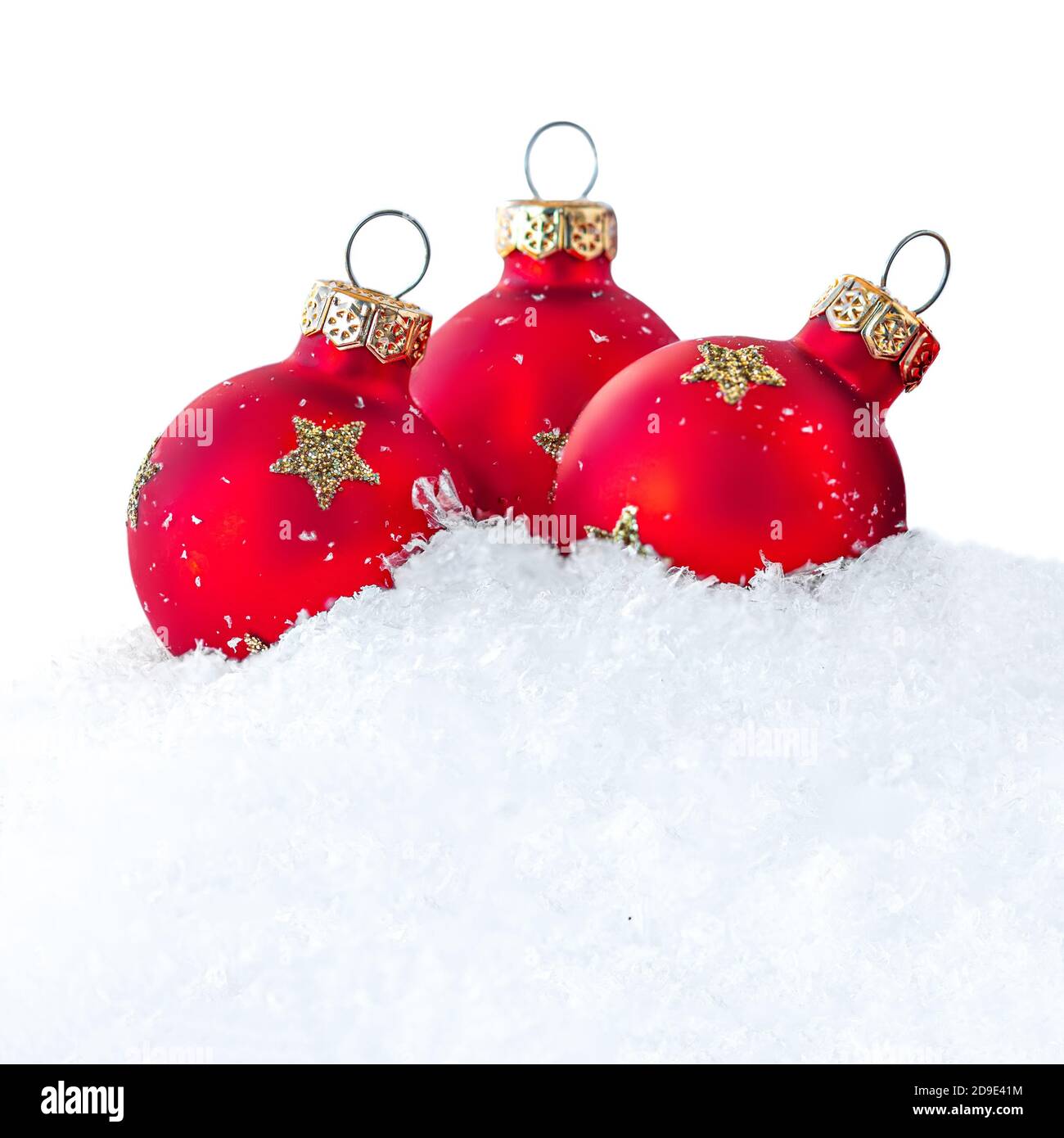 Christmas Red Balls And Snow isolated on white background Stock Photo ...