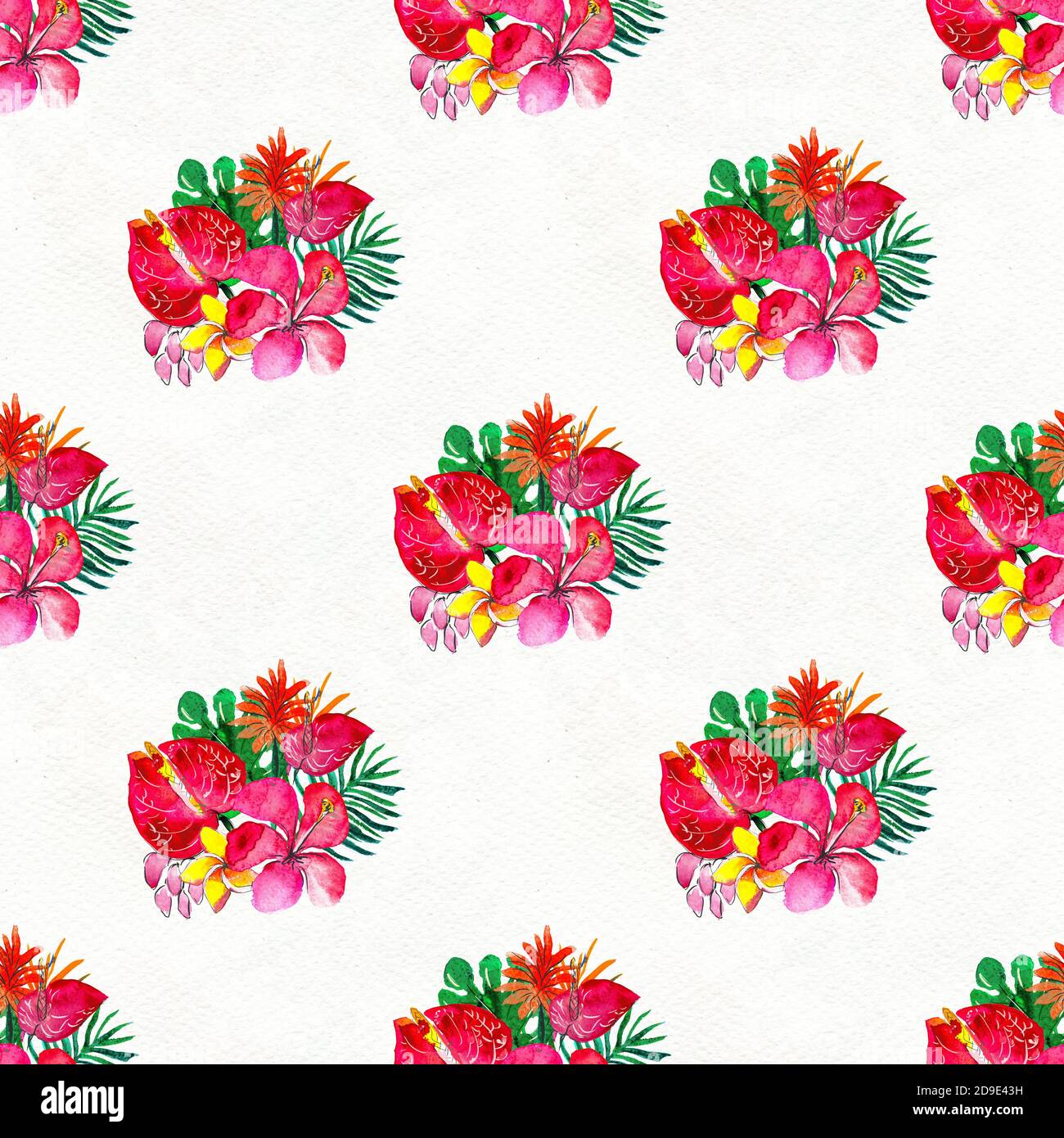 Seamless pattern With Tropical Flowers. Watercolor Background Stock ...