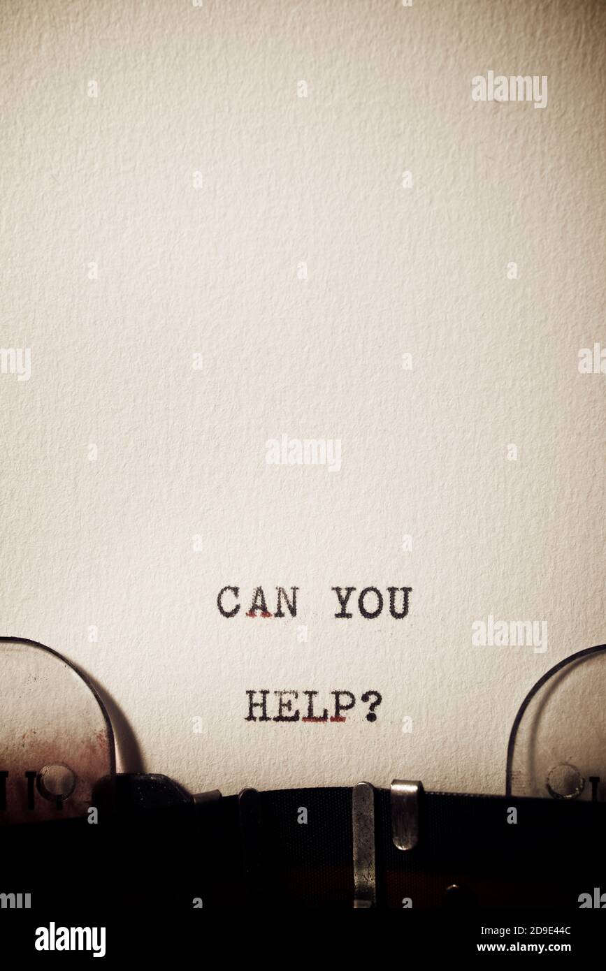 Can you help question phrase written with a typewriter. Stock Photo