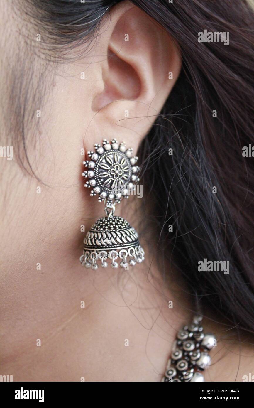 Oxidised metal jewellery - earring Stock Photo