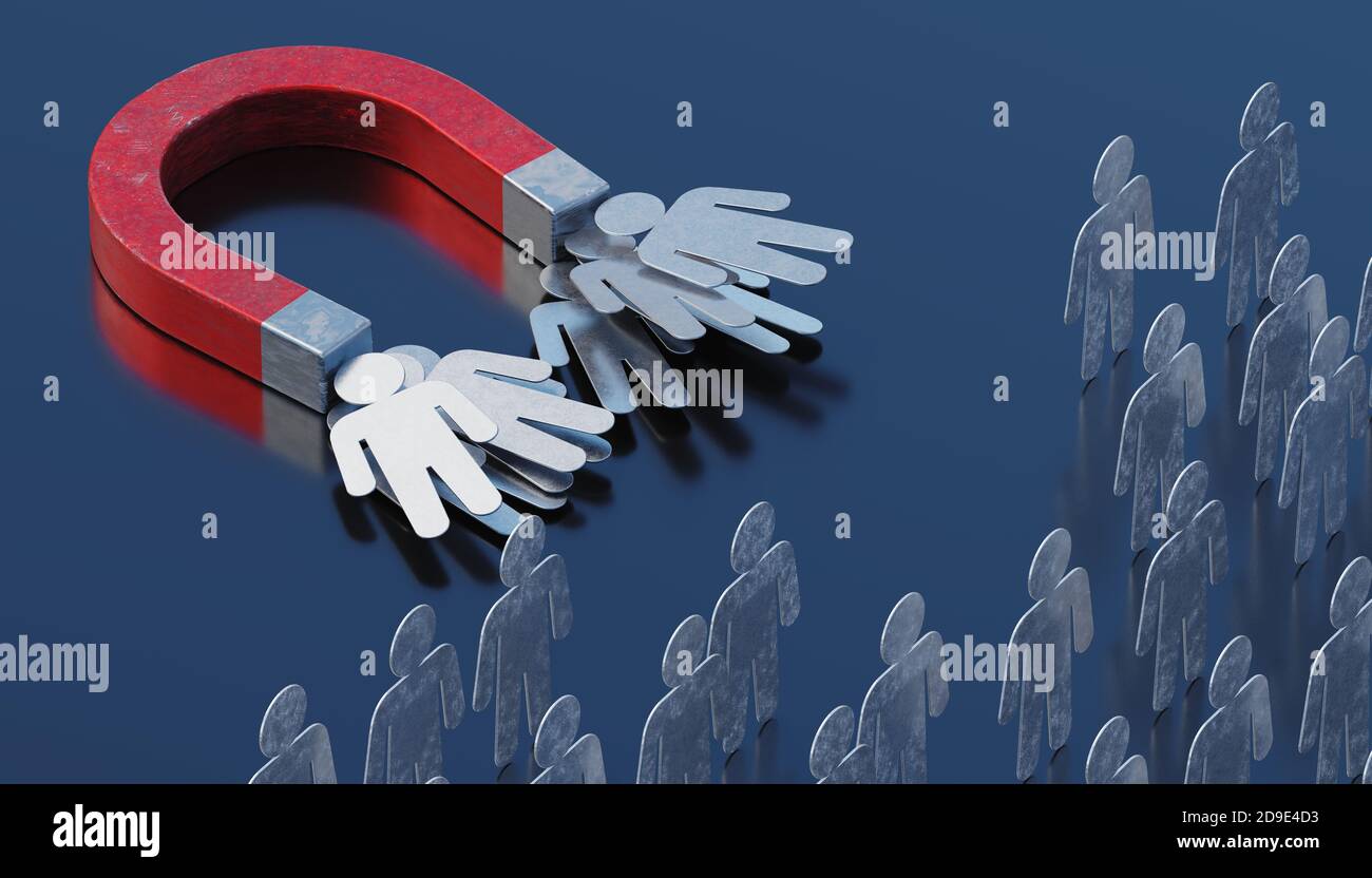 Strong magnet is targeting and attracting clients. Marketing concept. 3D rendered illustration. Stock Photo