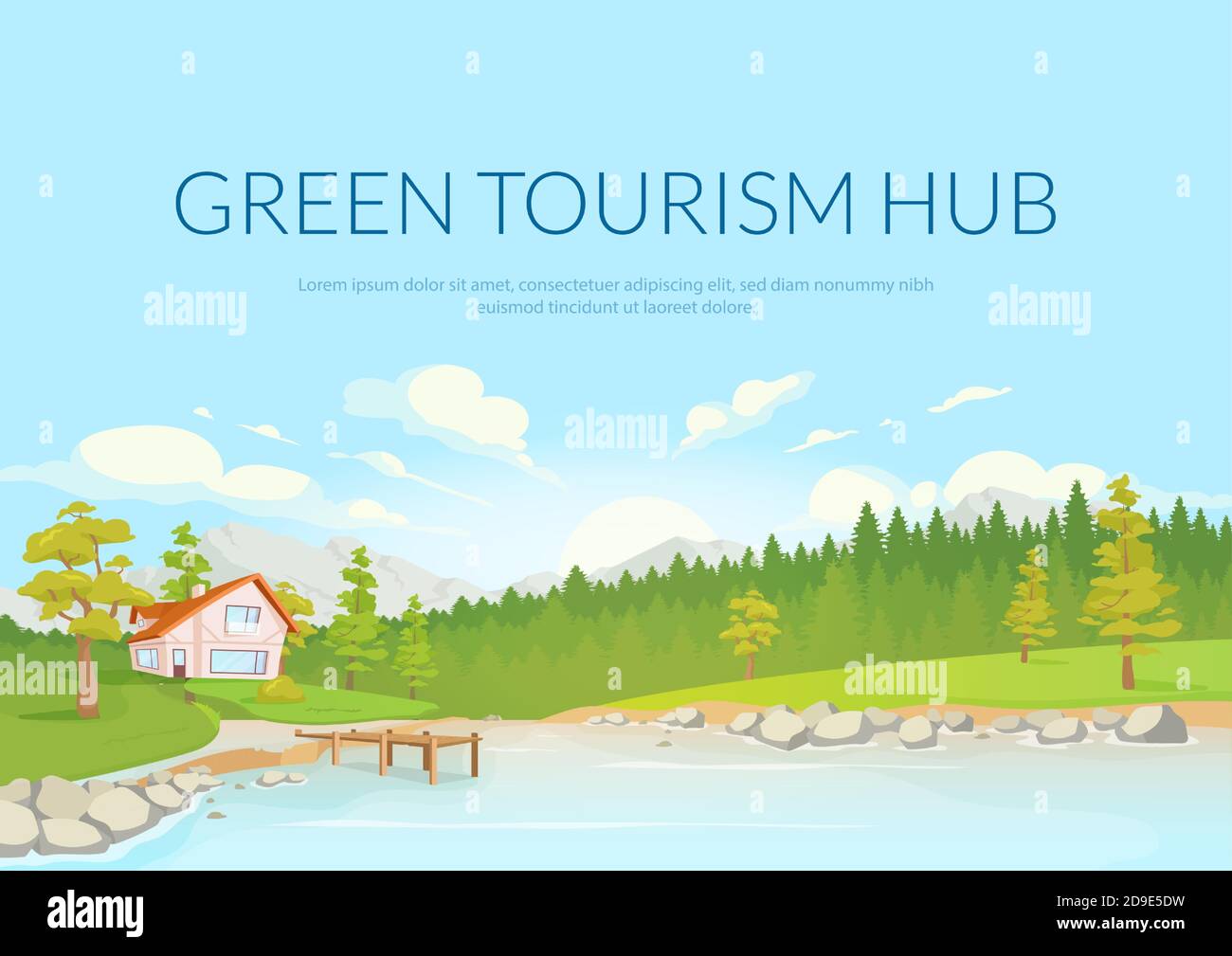 Green tourism hub poster flat vector template Stock Vector