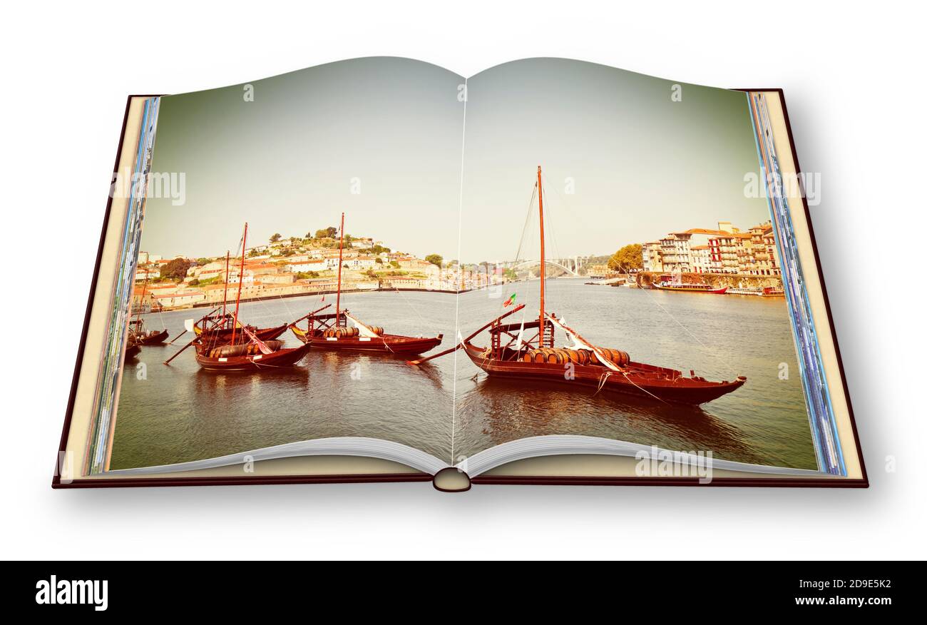 Typical portuguese wooden boats, in portuguese called 'barcos rabelos', used in the past to transport the famous port wine (Portugal) -I'm the copyrig Stock Photo
