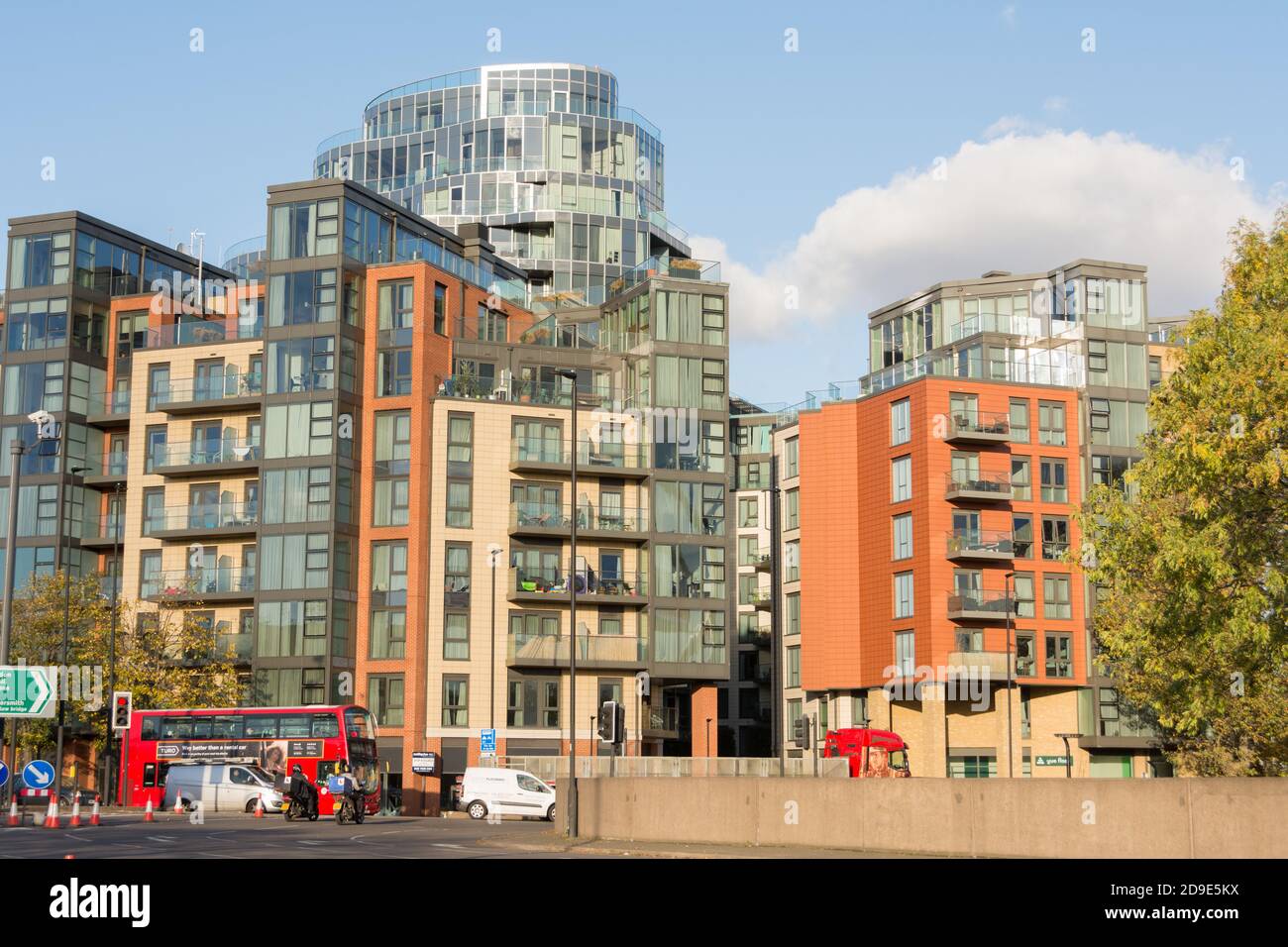 Battersea Reach apartment buildings next to Wandsworth roundabout in