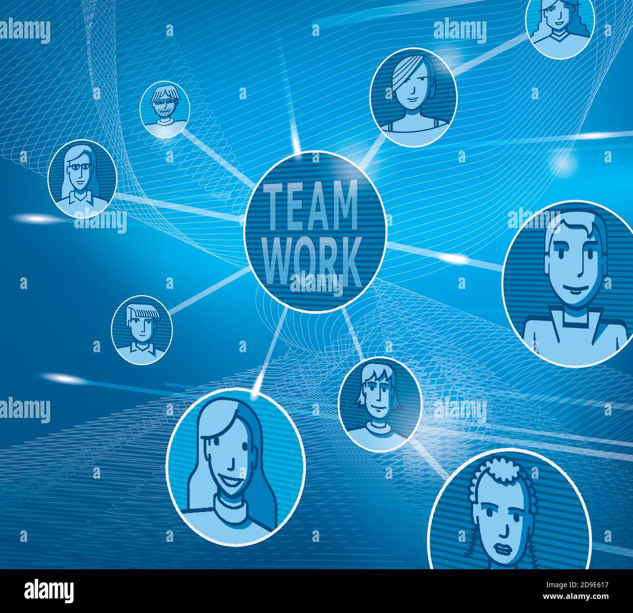 Vector illustration of a touch screen with a representation of teamwork. Stock Vector