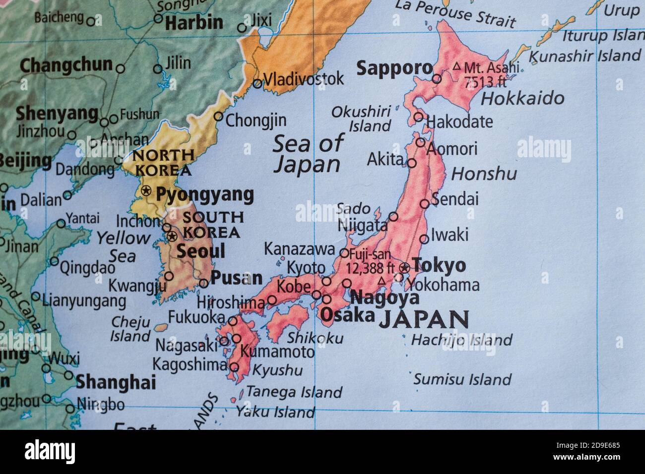A map showing Japan as well as South and North Korea. Stock Photo