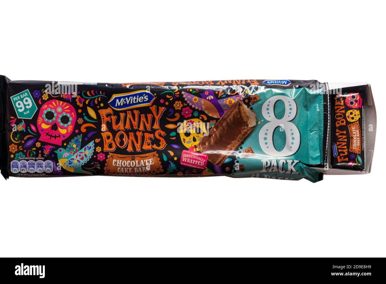 Pack of McVities Funny Bones chocolate cake bars ready for Halloween