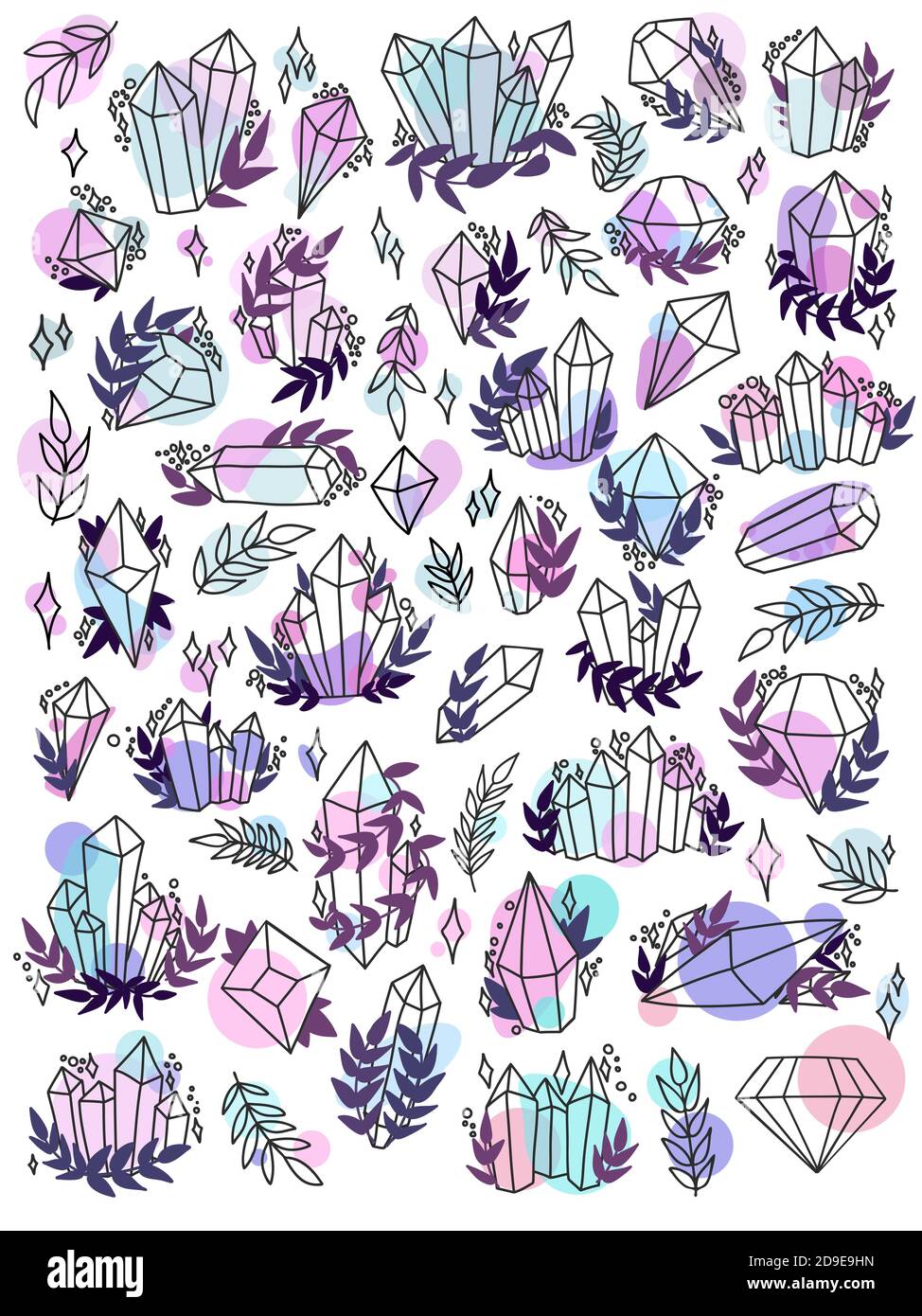 Set of colorful isolated elements crystals and gems on white background ...