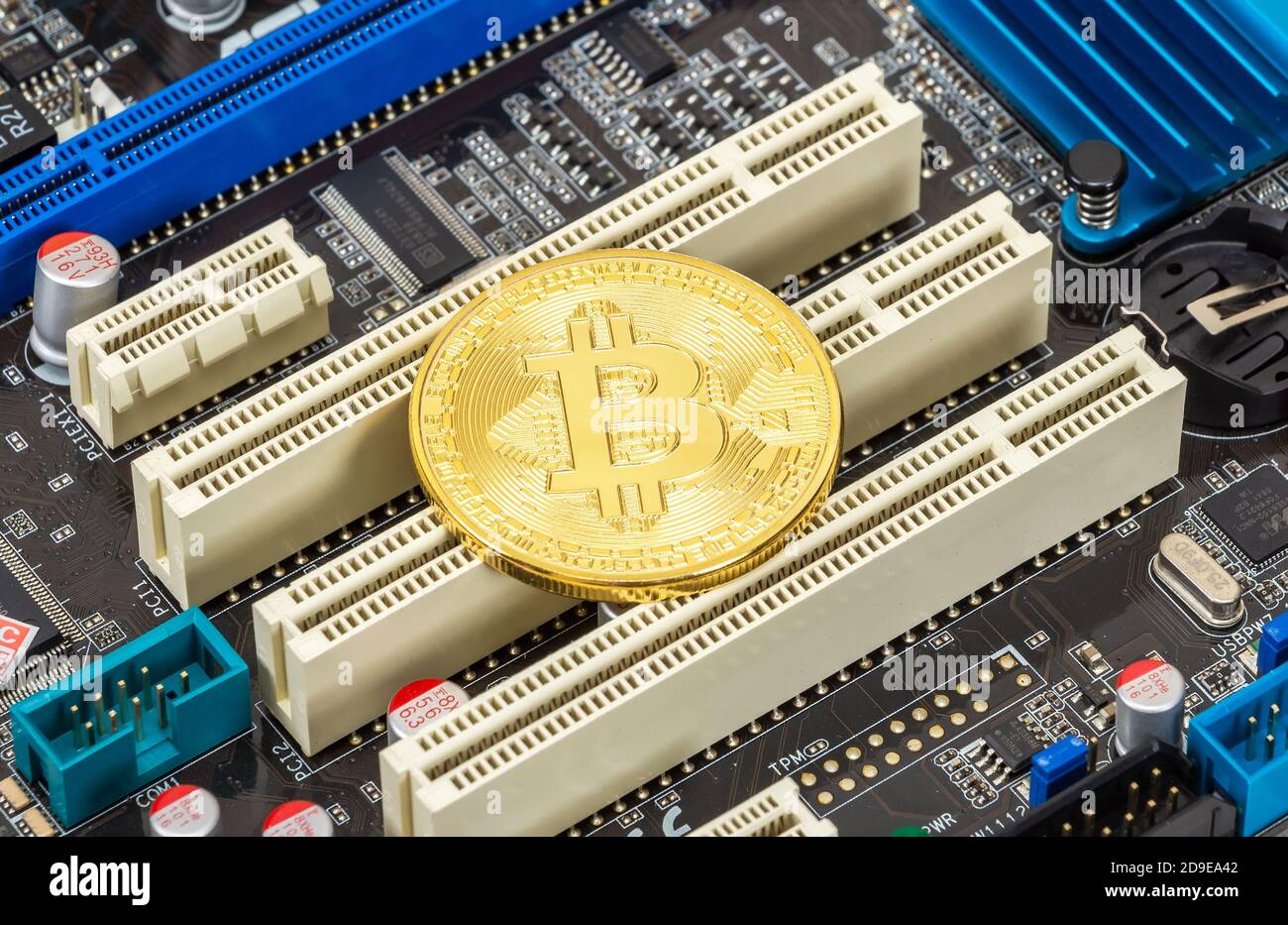 Samara, Russia - December 11, 2017: Cryptocurrency Bitcoin lying over  electronic computer component. Business concept of digital money Stock  Photo - Alamy