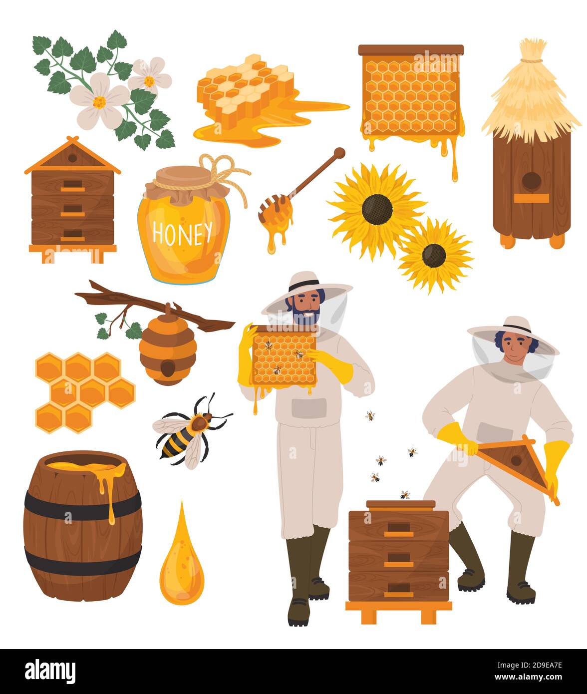 Beekeeping set, flat vector illustration. Healthy natural food ...