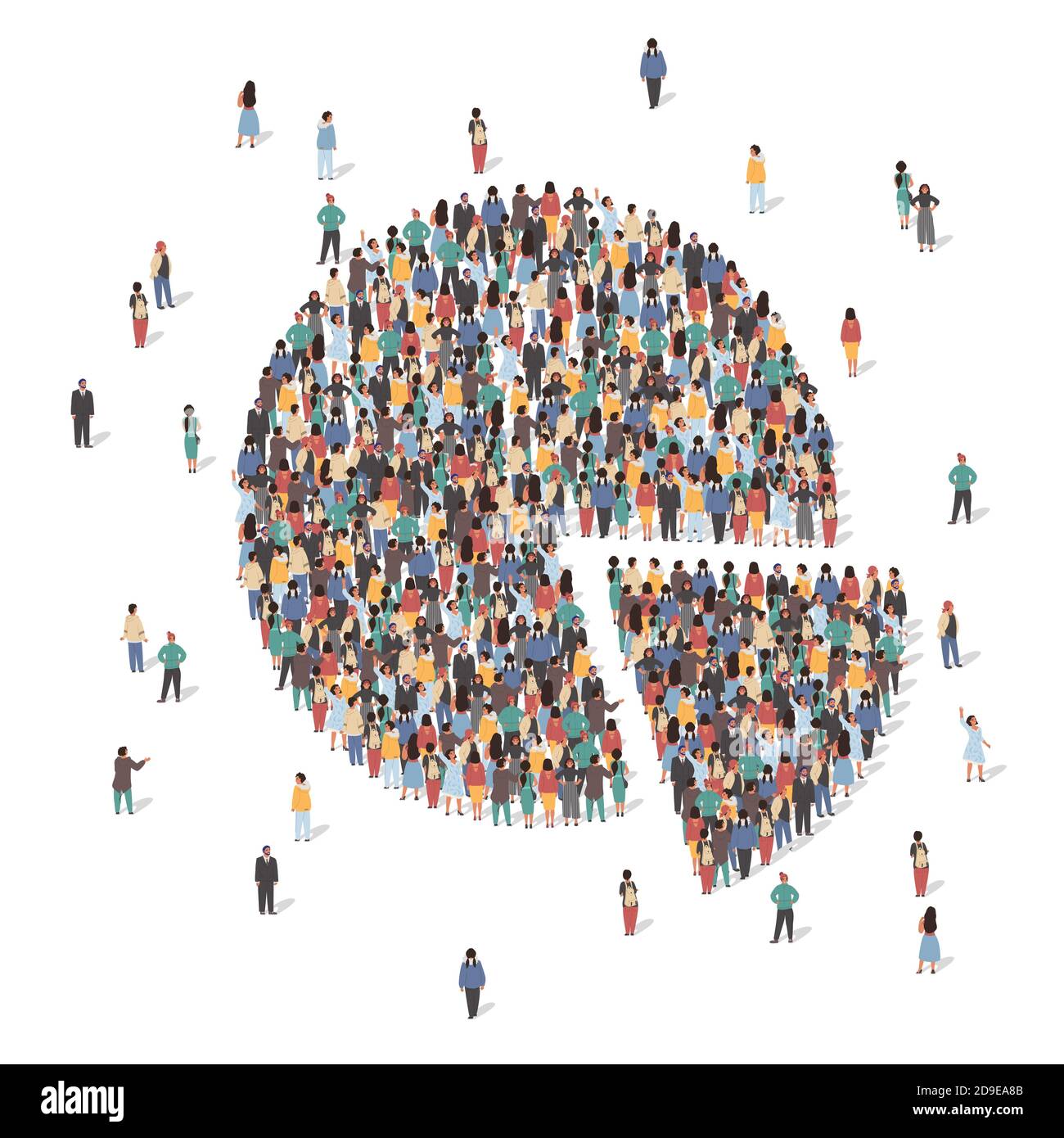 Large group of people forming pie chart, flat vector illustration ...