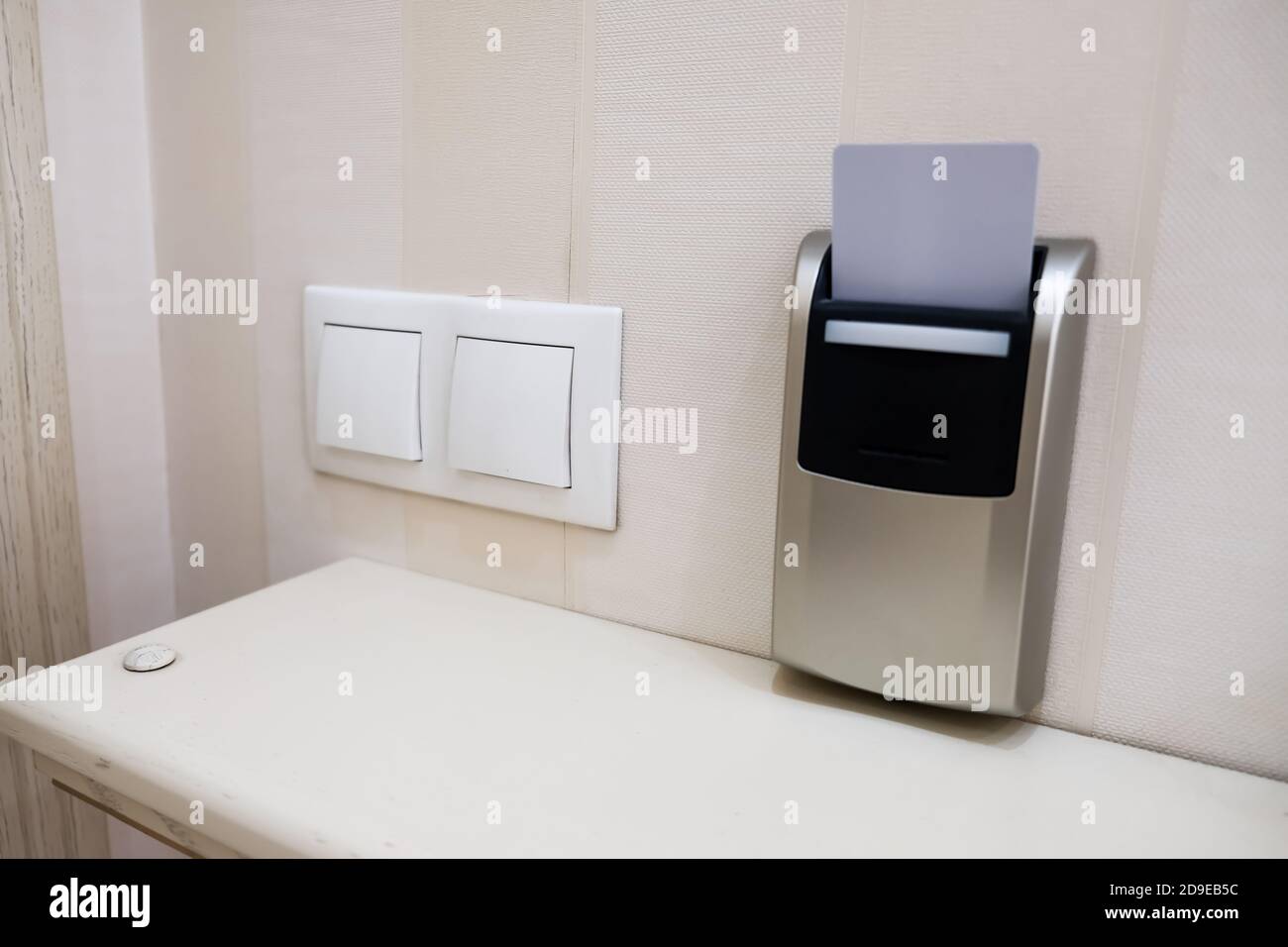 Closeup view of a security key card that controls power in a hotel room
