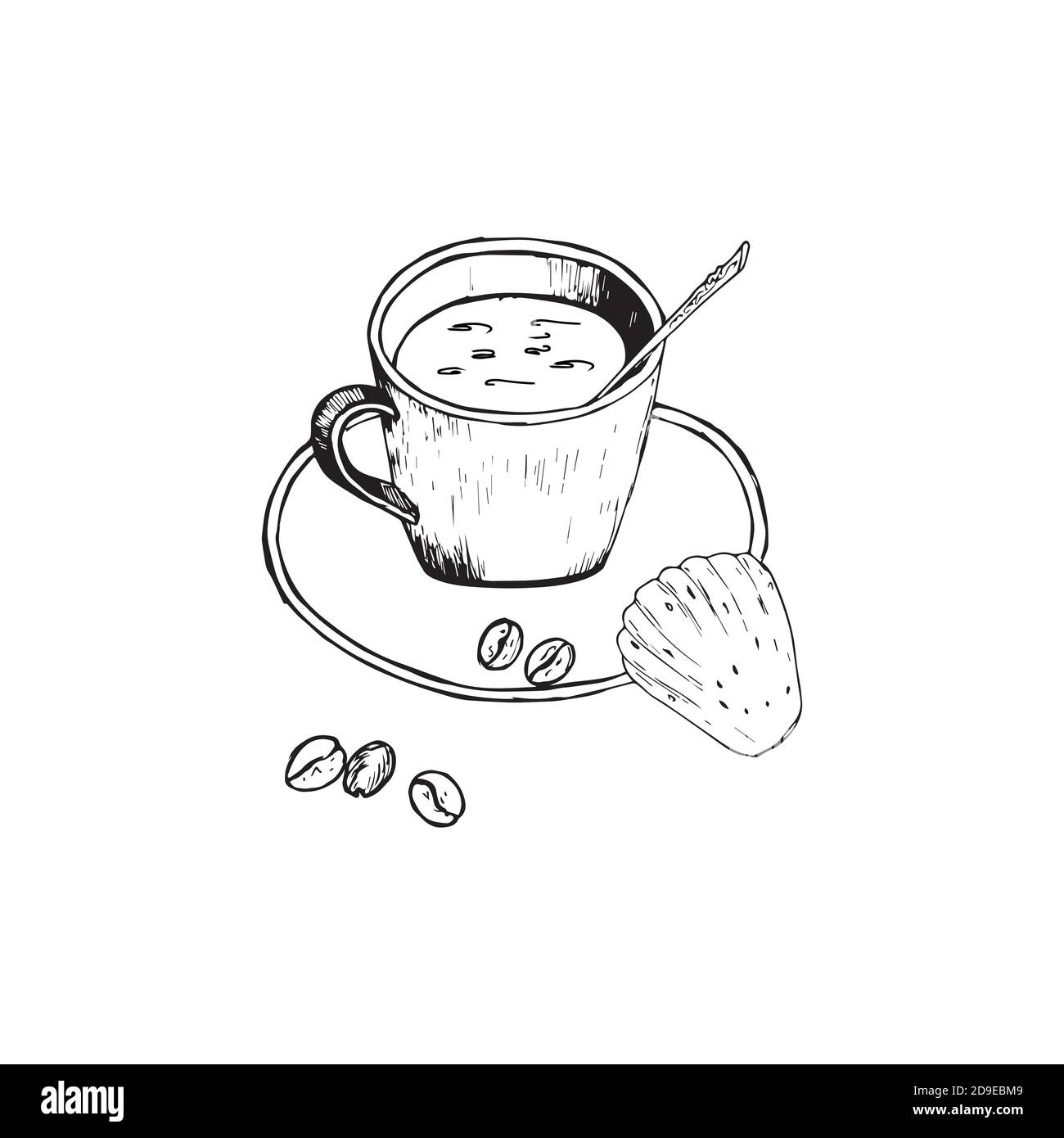 sketch illustration - coffee Cup with cookies and coffee Stock Vector
