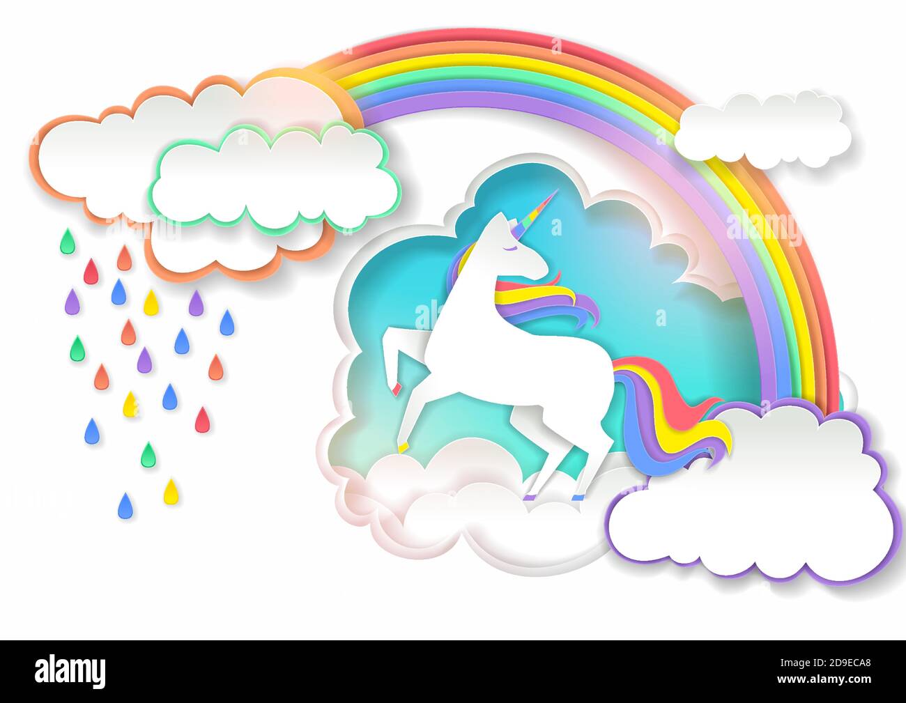 Cute unicorn vector illustration in paper art style Stock Vector
