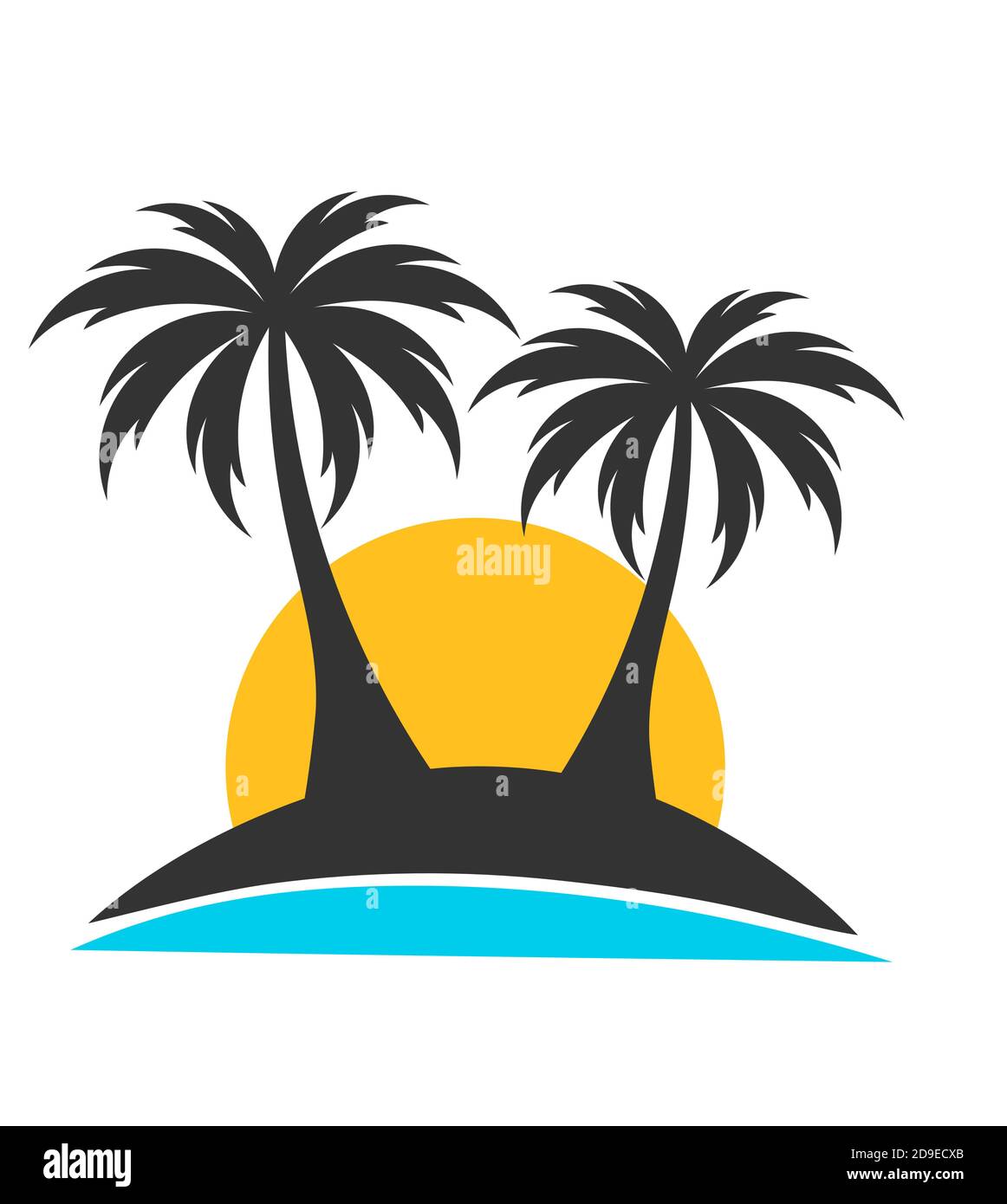 Palm trees on island in sunset. Vector illustration Stock Vector Image ...