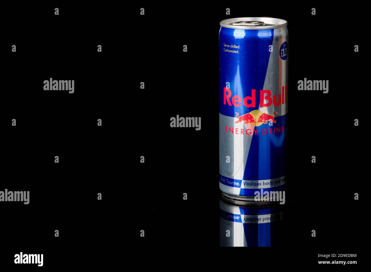 London, United Kingdom, 14th October 2020:- A can of Redbull Energy Drink  Isolated on a black background Stock Photo - Alamy