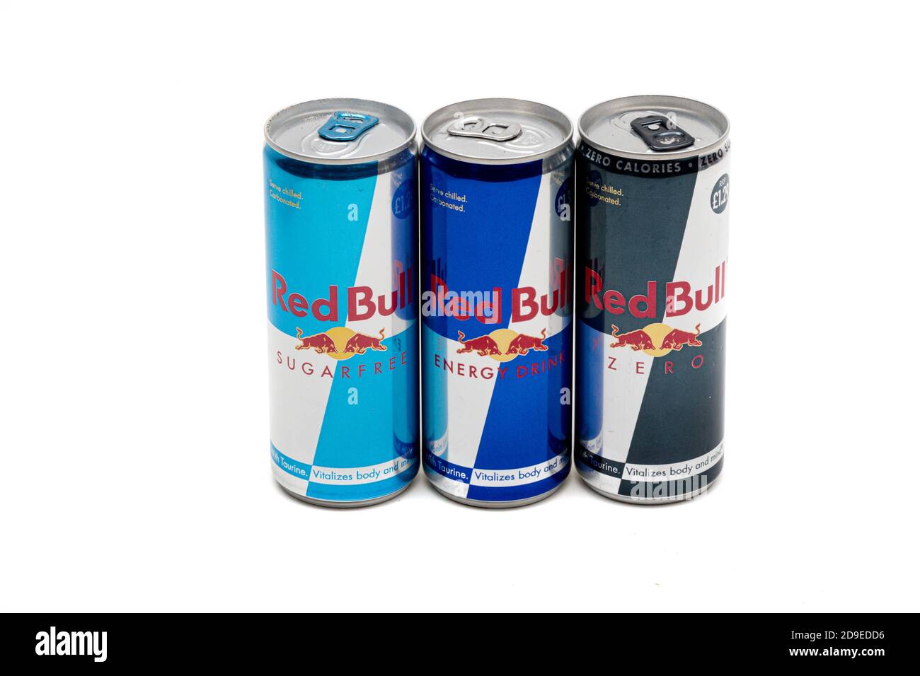 Far til stede opføre sig London, United Kingdom, 14th October 2020:- Cans of Red Bull, Sugar Free &  Zero Energy Drinks Isolated on a white background Stock Photo - Alamy
