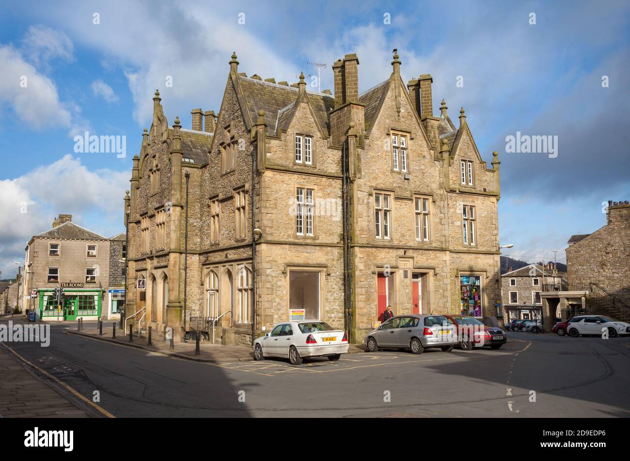 The historic Georgian town hall in the centre of the Yorkshire Dales market town of Settle Stock Photo