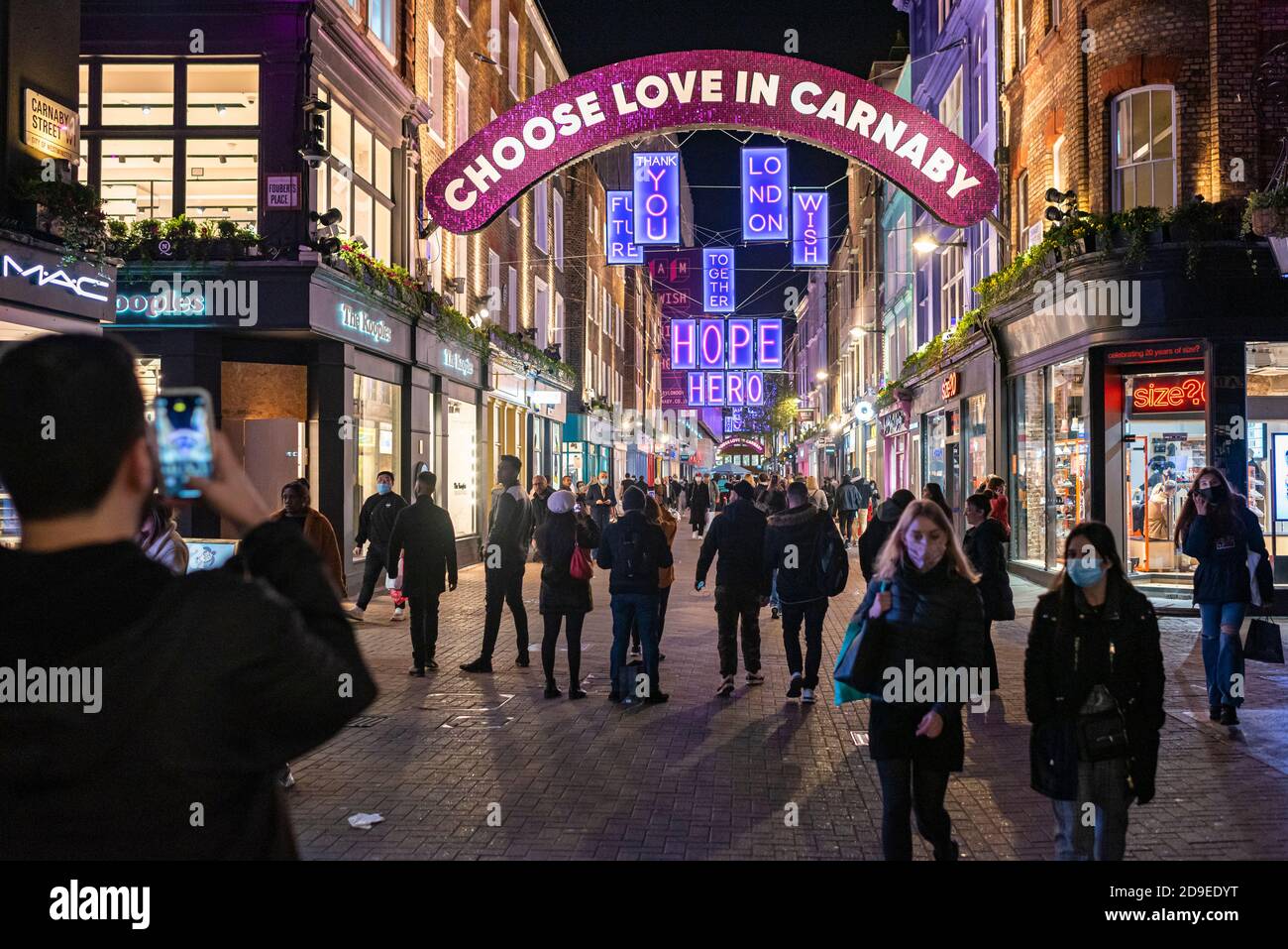 Carnaby street has its Christmas lights switched on, London Stock Photo