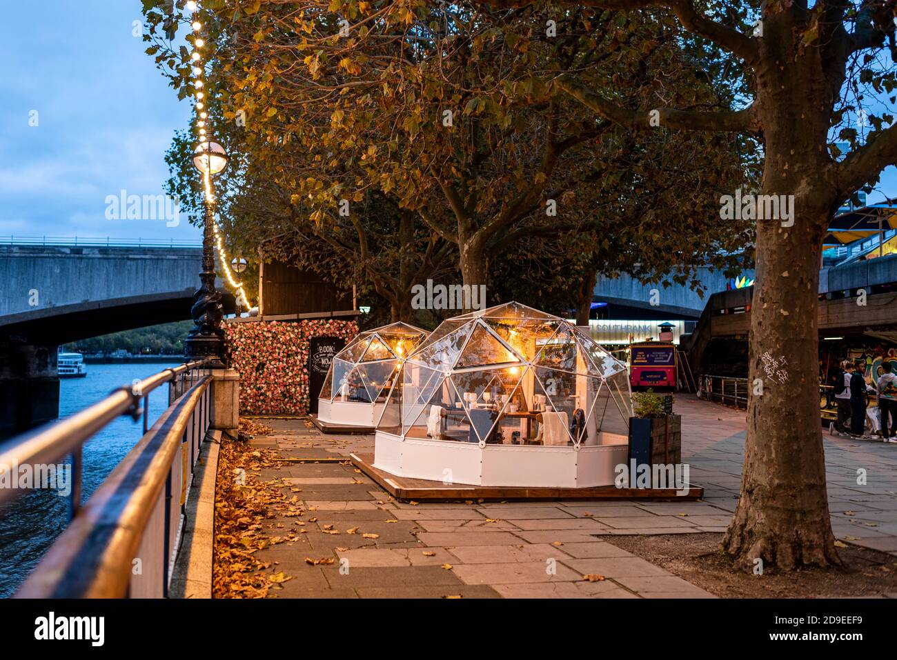 View of a couple of snow globes at Jimmy's Lodge in Southbank, London. Stock Photo