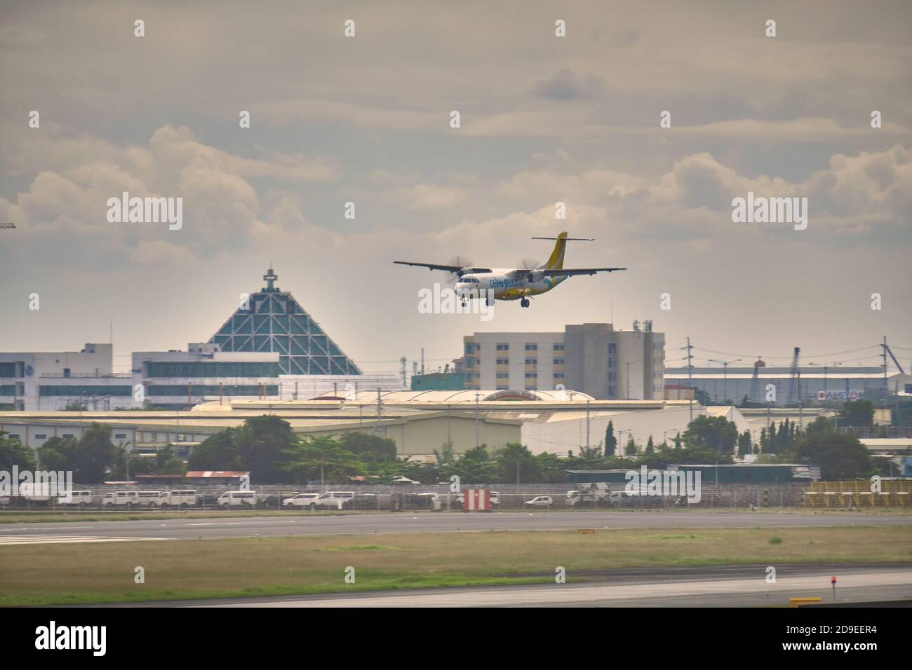 Manila, Philippines - Feb 03, 2020: aircraft cebu pacific air ands on the runway Stock Photo