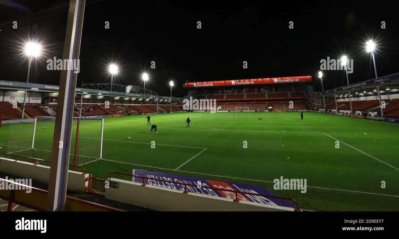 General View of the  Bescot Stadium during the EFL League Two match between Walsall and Crawley Town. 03 November 2020 Stock Photo