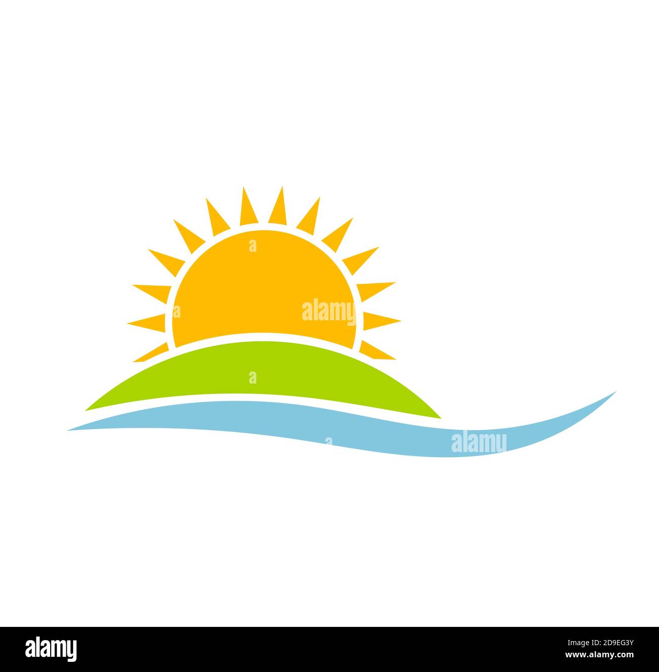 Sunset over green island. Vector illustration Stock Vector
